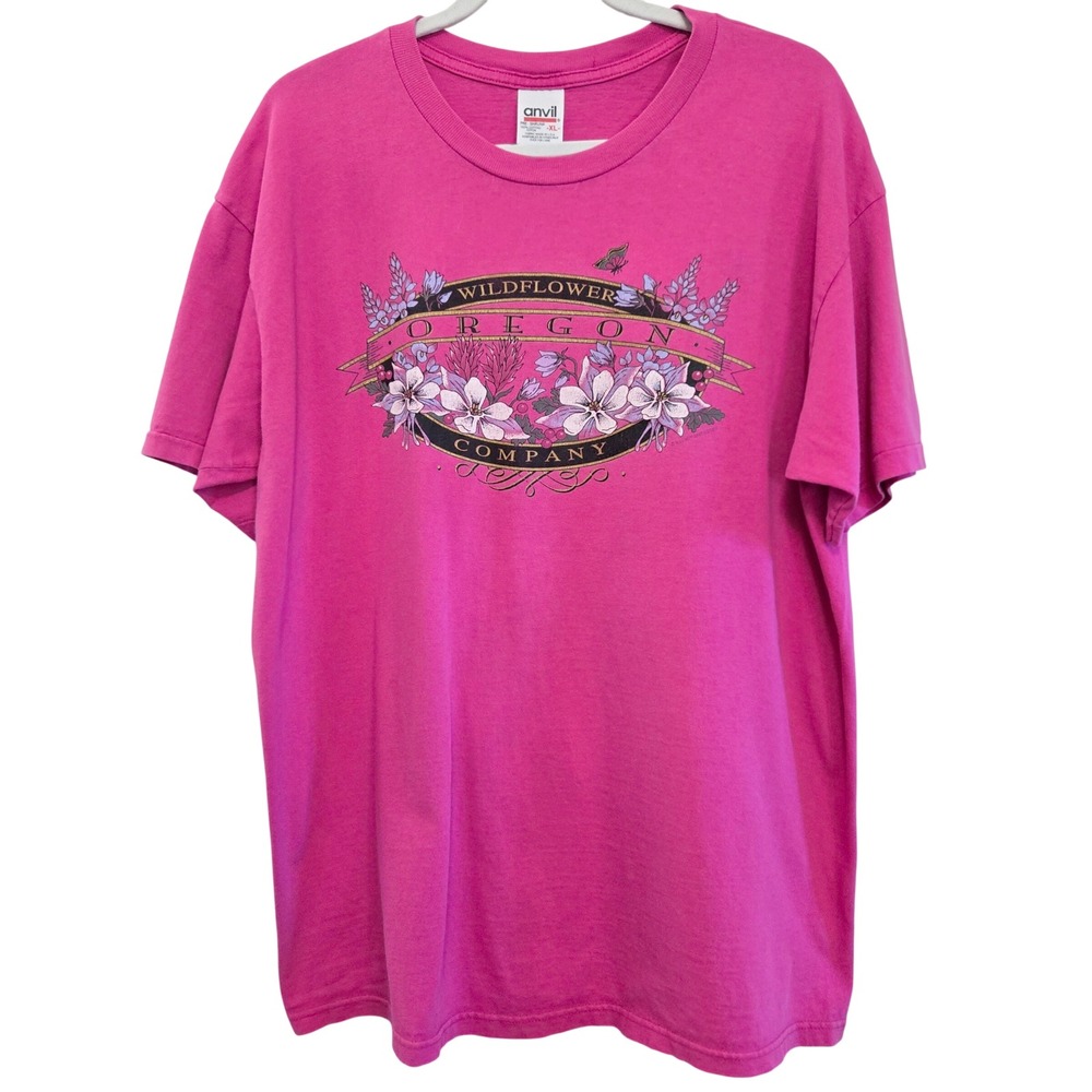 Vintage Anvil Wildflower Oregon Company Graphic T-Shirt Hot Pink Cotton XL